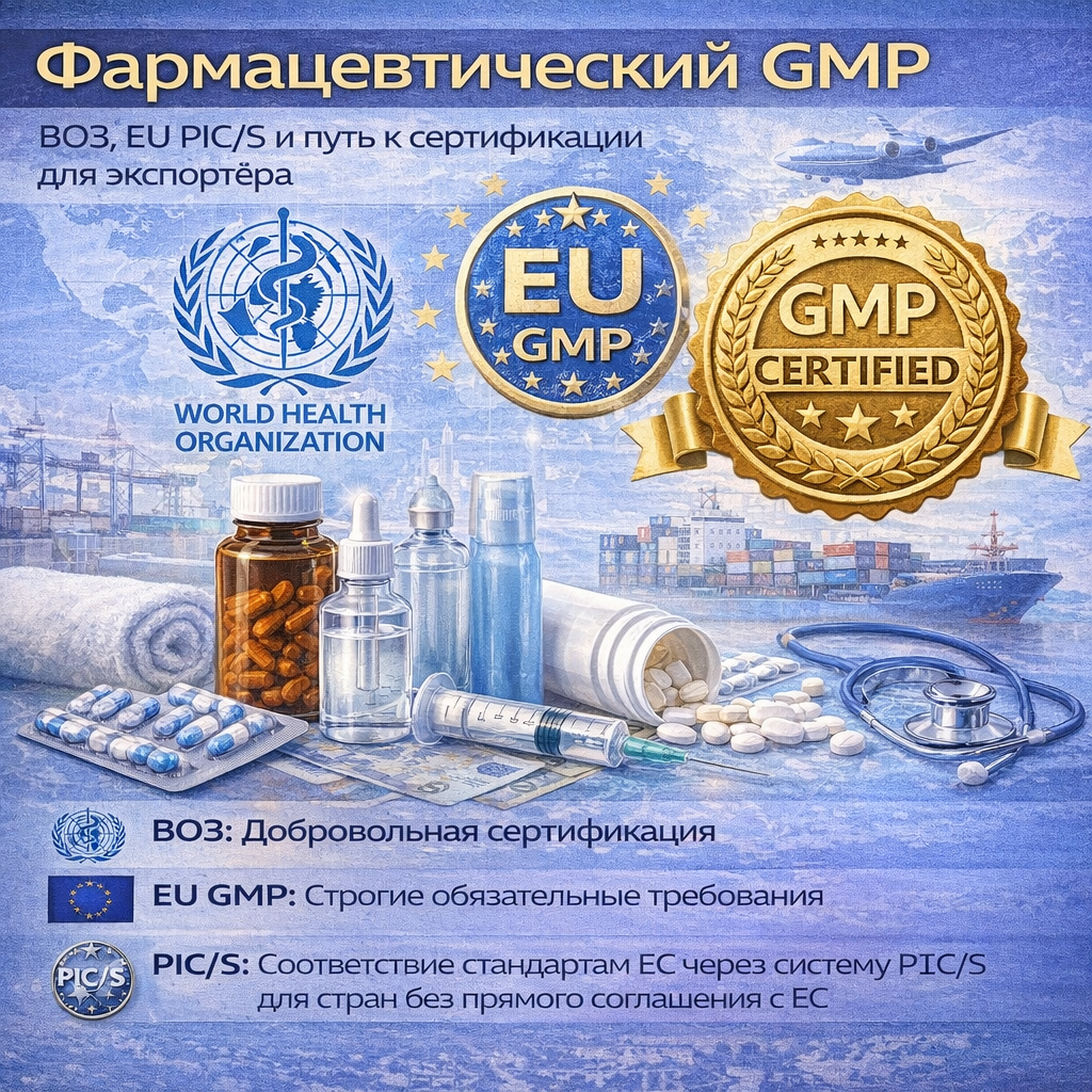 Фармацевтический GMP: ВОЗ, EU PIC/S и путь к сертификации для экспортёра