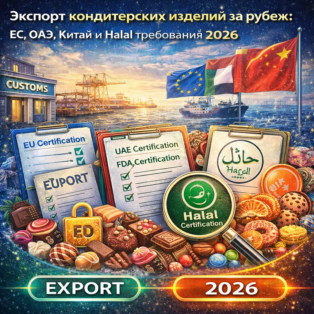 Экспорт кондитерских изделий за рубеж: ЕС, ОАЭ, Китай и Halal требования 2026