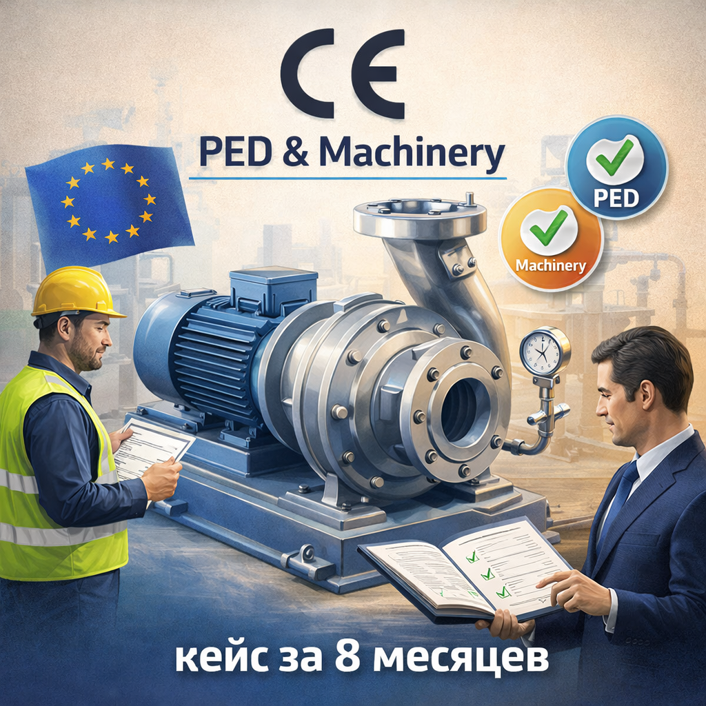 CE для насосов по PED и Machinery: кейс за 8 месяцев