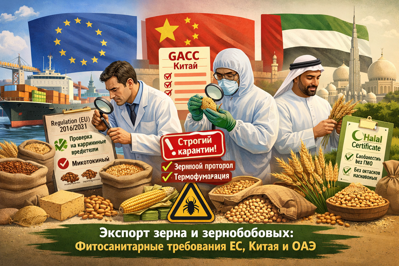 Экспорт зерна и зернобобовых: фитосанитарные сертификаты для ЕС, Китая и ОАЭ