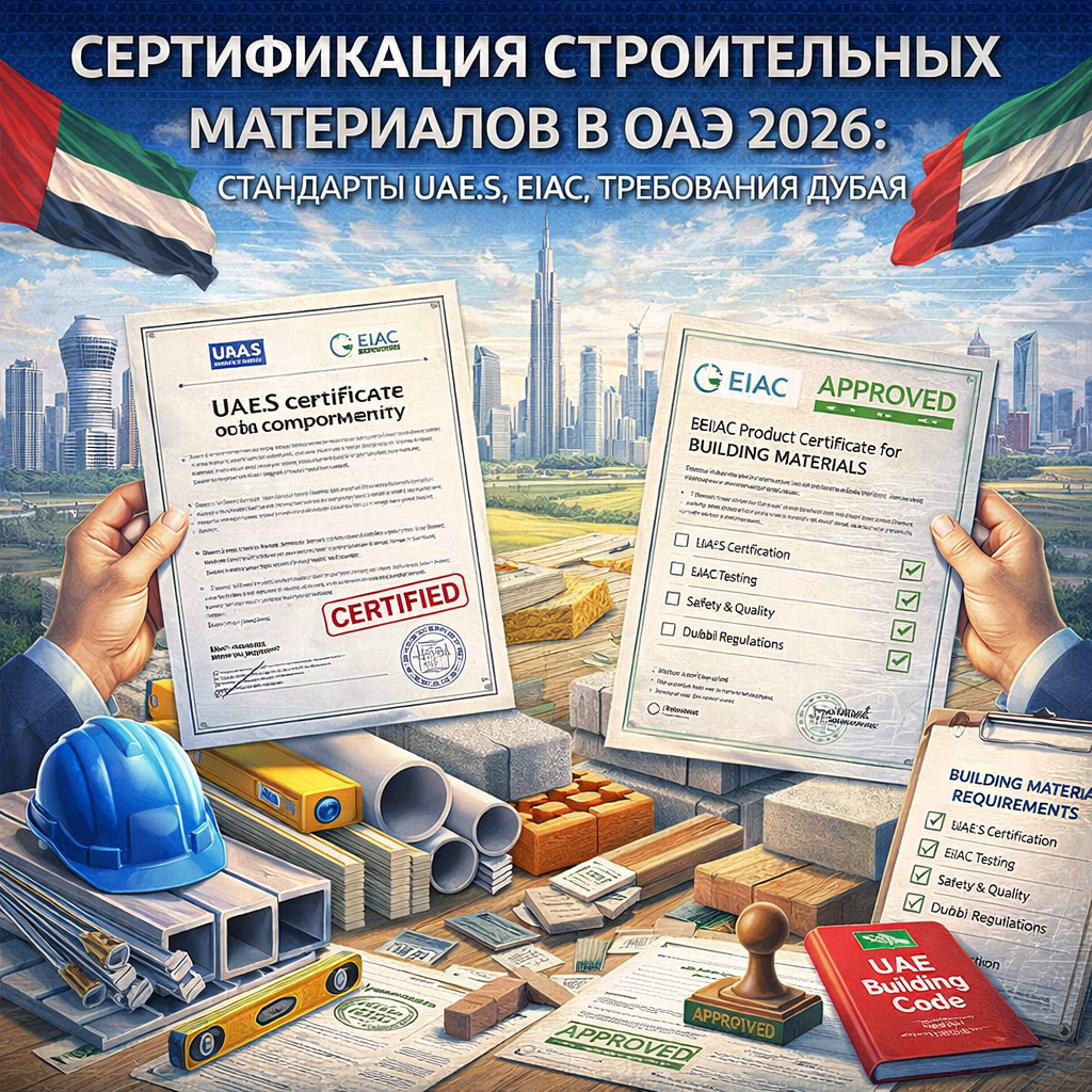 Сертификация строительных материалов в ОАЭ 2026: стандарты UAE.S, EIAC, требования Дубая