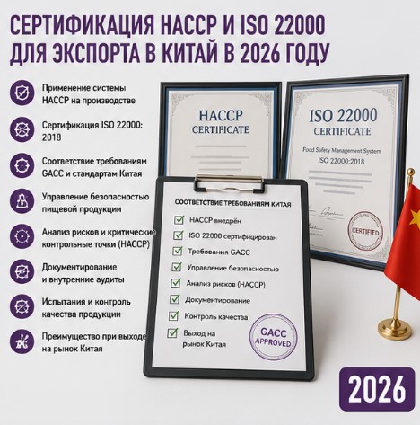 Сертификация HACCP и ISO 22000 для экспорта в Китай в 2026 году