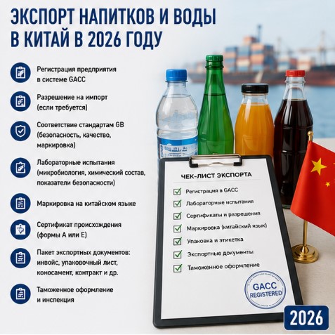 Экспорт напитков и воды в Китай в 2026 году